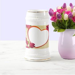 Chope À Bière Roses et cadre cardiaque Ajouter votre photo