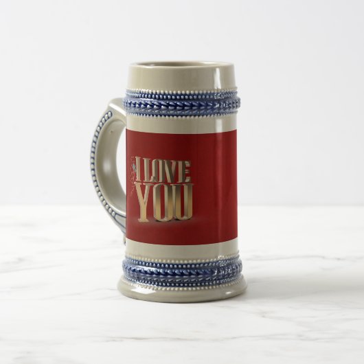 Chope À Bière Saint Valentin Rouge 3D Je t'aime (Devant gauche)