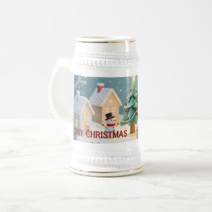 Chope À Bière Scène festive d'arbre de Noël et de bonhommes de n