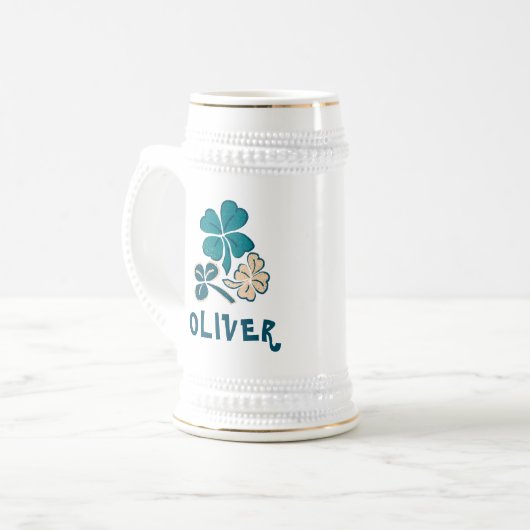 Chope À Bière Shamrock vert irlandais Clover personnalisé (Devant gauche)