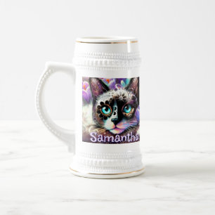 Chope À Bière Siamese White Kitty Chat Crocus Floral Personnalis