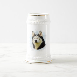 Chope À Bière Sibérie Husky Dog Water Color Art