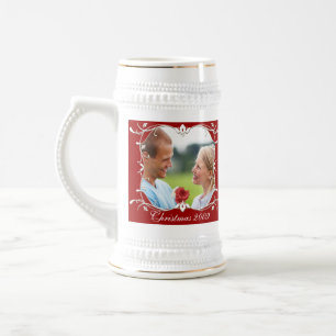Chope À Bière Stein de Noël Rouge avec la frontière verte