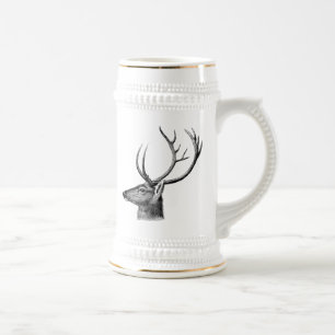 Chope À Bière Tête de cerf vintage Stein avec Gold Highlights