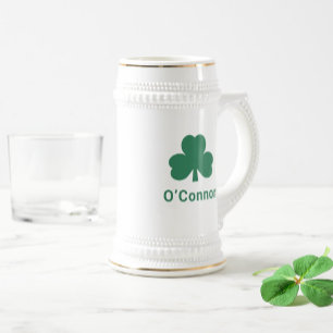 Chope À Bière Trèfle vert irlandais Nom de famille personnalisé