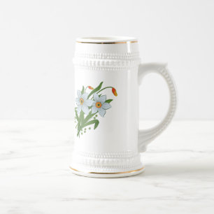 Chope À Bière Tulipes et fleurs de jonquilles