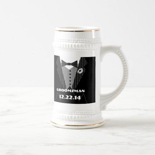 Chope À Bière Tuxedo Bow Cravate Gerber Daisy Groomsman Stein - (Droite)