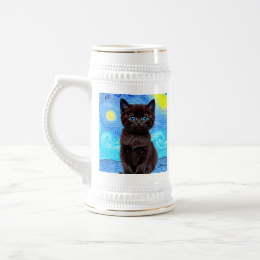 Chope À Bière Van Gogh Starry Night Black Cat (Gauche)