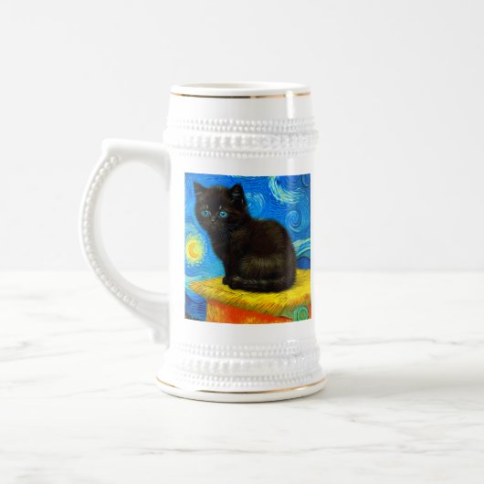 Chope À Bière Van Gogh Style Starry Night Cat (Gauche)