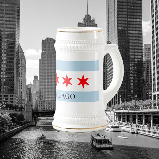 Chope À Bière Verre à bière avec drapeau de Chicago et texte per