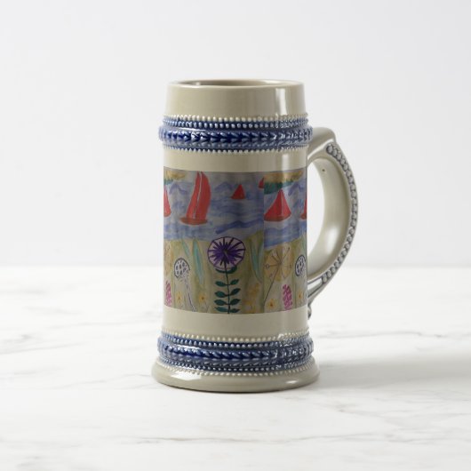 Chope À Bière Voiles et fleurs rouges (Devant droit)