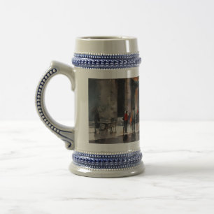 Chope À Bière Voiture bleue vintage à Foggy Cityscape