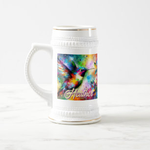 Chope À Bière Whimsical Colorful Hummingbird Bird Personnalisé