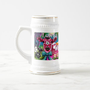 Chope À Bière Whimssal Floral Vache rose Turquoise noir personna