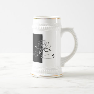 Chope À Bière Yin Yang Fleur de Lotus Noir et Blanc