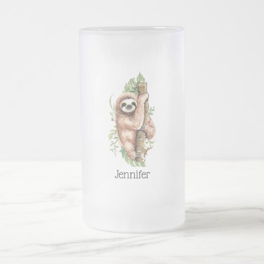 Chope Givrée Aquarelle mignonne Sloth & Feuilles tropicaux (Centre)
