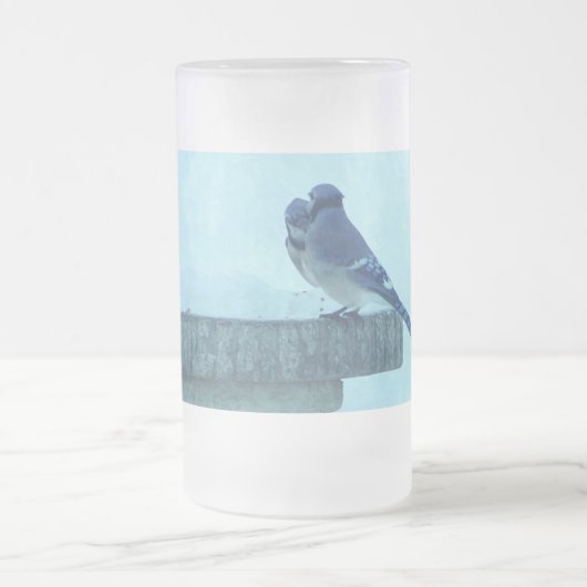 Chope Givrée Blue Jays Winter Nourriture Painterly Frosted Glas (Centre)