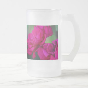 Chope Givrée Boue de bière en verre dépoli rose en fleurs