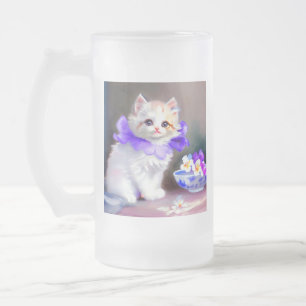 Chope Givrée Chat blanc avec collier de fleurs violettes