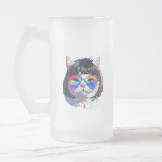Chope Givrée Chat dans une perruque + Lunettes de soleil (Peint (Gauche)