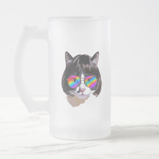 Chope Givrée Chat dans une perruque + Lunettes de soleil (Peint (Gauche)