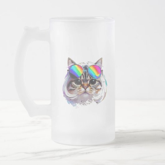 Chope Givrée Chat dans une perruque + Lunettes de soleil (Peint (Gauche)