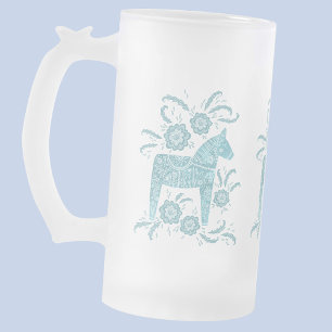 Chope Givrée Chevaux de Dala suédois Turquoise vert et blanc