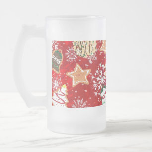Chope Givrée Cookies de Noël et flocons de neige sur fond rouge