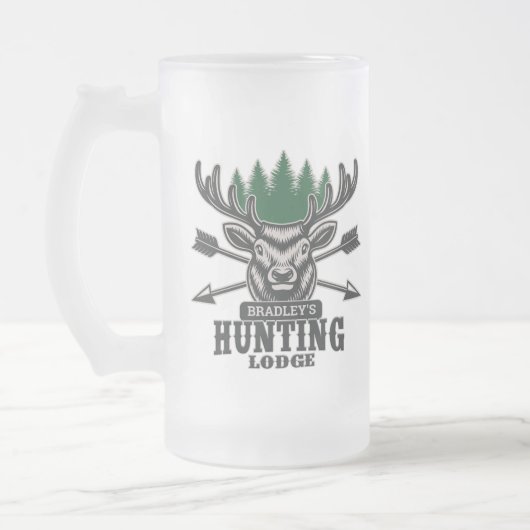 Chope Givrée Deer Elk Hunter AJOUTER NOM Bow Hunter Lodge Cabin (Gauche)