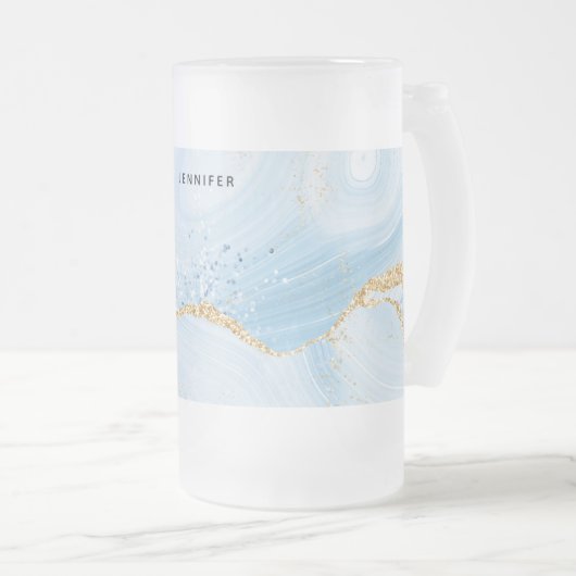 Chope Givrée Élégant Cool Bleu Agate avec ruban Parties scintil (Devant droit)