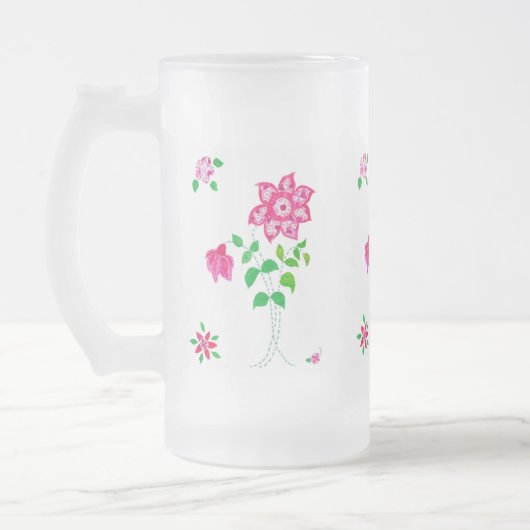 Chope Givrée Fleur rose vif Motif Faux Applique sur blanc (Gauche)