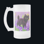 Chope Givrée Gustav Klimt Black Kitten<br><div class="desc">Mug de bière en verre givré avec un chaton noir Gustav Klimt ! Cette beauté aux yeux larges pose dans un champ vert de fleurs violettes. Un cadeau bien pensé pour les amateurs d'art amoureux des chats et autrichiens !</div>