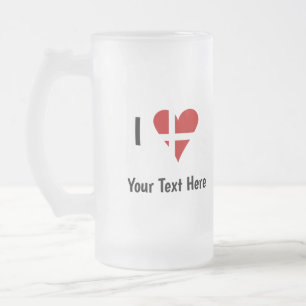 Chope Givrée J'aime (Cœur Drapeau Danois) Texte Personnalisé