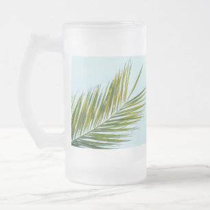 Chope Givrée Palmier Tropical Vert sur Fond Bleu Clair