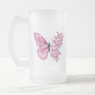 Chope Givrée Papillon à fleurs avec Sakura rose