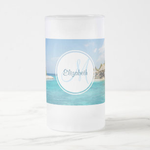 Chope Givrée Plage tropicale pittoresque avec Monogramme de hut