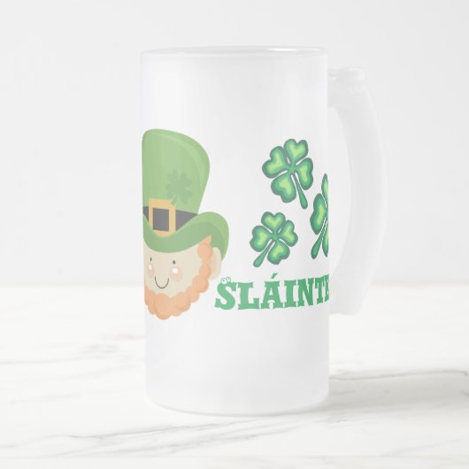 Chope Givrée Sláinte ! Leprechaun irlandais et shamrock (Devant droit)