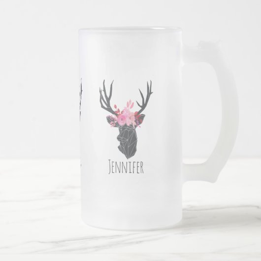 Chope Givrée Tête de cerf géométrique avec couronne florale (Droit)