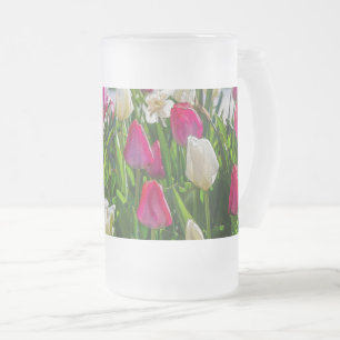 Chope Givrée Tulipes Roses Et Blances Bière En Verre Peint