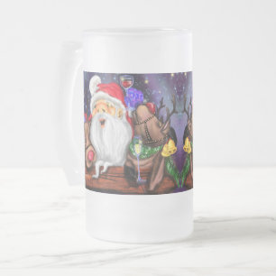 Chope Givrée Verre à bière de Noël Santa avec rennes amusement