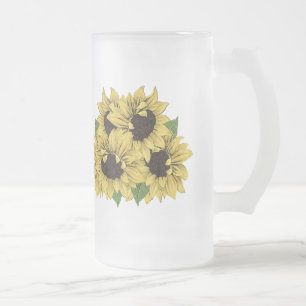 Chope Givrée Vintage Faux Aquarelle Tournesols Bouquet Verre