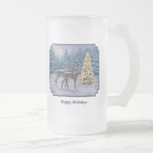 Chope Givrée Whitetail Deer & Christmas Tree Scene hivernale