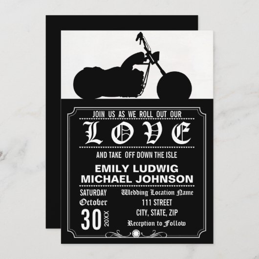 Chopper Motorfiets Biker Custom Bruiloft Uitnodige Kaart (Voorkant / Achterkant)