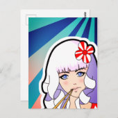 Chopsticks Anime Meisje Briefkaart (Voorkant / Achterkant)