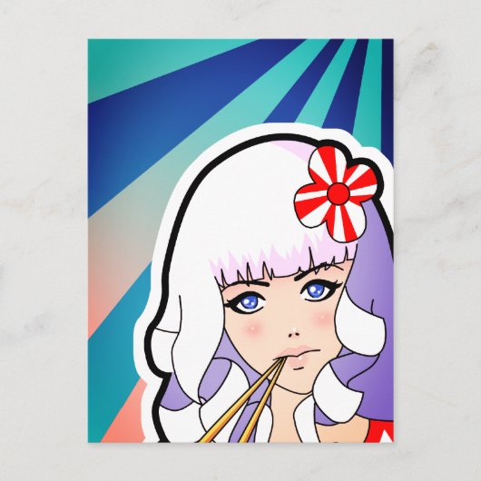 Chopsticks Anime Meisje Briefkaart (Voorkant)