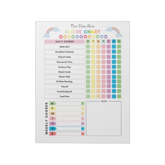 Chore Chart Custom Notitieblok voor kinderen & To  (Gedraaid)