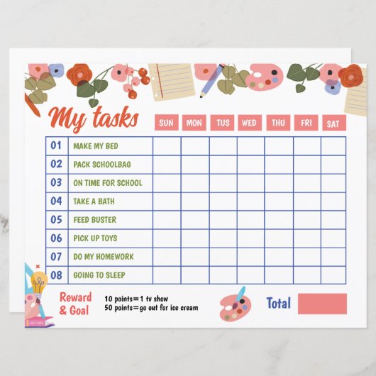 Chore Chart Sjabloon (Voorkant / Achterkant)