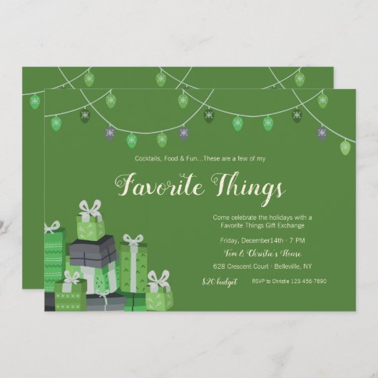 Chose préférée Échange de cadeaux Invitation verte (Devant / Derrière)