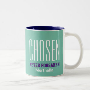 CHOSEN NEVER FORSAKEN Hebreeuwen 13:5 AQUA Tweekleurige Koffiemok
