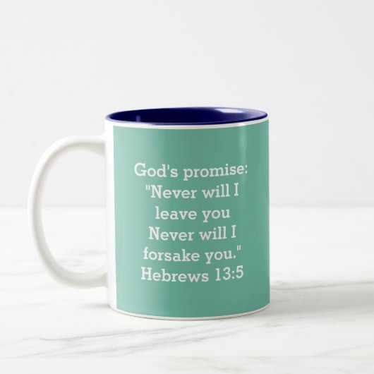 CHOSEN NEVER FORSAKEN | Hebreeuwen 13:5 AQUA Tweekleurige Koffiemok (Links)
